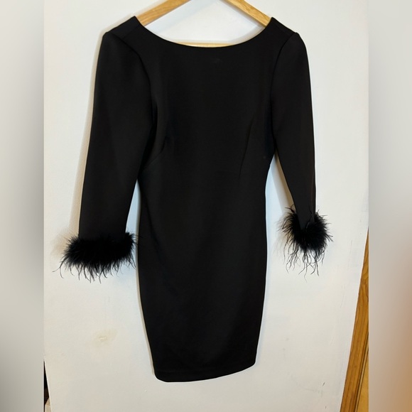 Eliza J Feather Cuff Black Mini Cocktail Dress - Picture 2 of 9